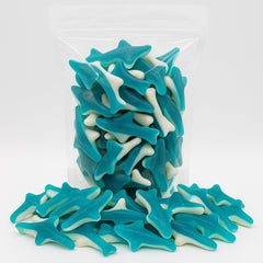 Donty-Tonty close-up of gummy shark texture showing soft chew and non-sticky feel