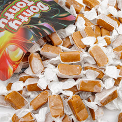 Donty-Tonty individually wrapped caramel close-up, emphasizes convenience and freshness