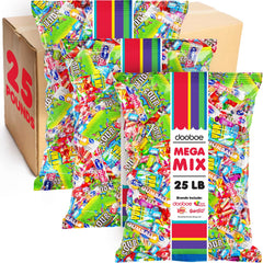 Dooboe front packaging showing 25-pound wholesale Halloween candy assortment, convenient supply