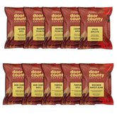 Door County Coffee & Tea Co. sampler box front showing fall flavors and benefits