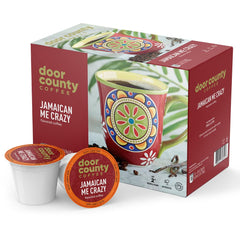 Door County Coffee front packaging showing Jamaican Me Crazy flavor and benefits