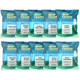 Door County Coffee sampler box front showing brand and variety benefits