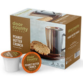 Door County Coffee front packaging displaying peanut butter flavor and pod count for fast brewing