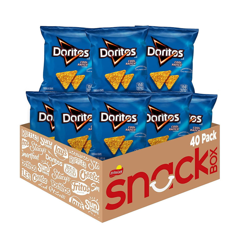 Doritos Cool Ranch front packaging shows branded logo and single-serve bag benefit convenience
