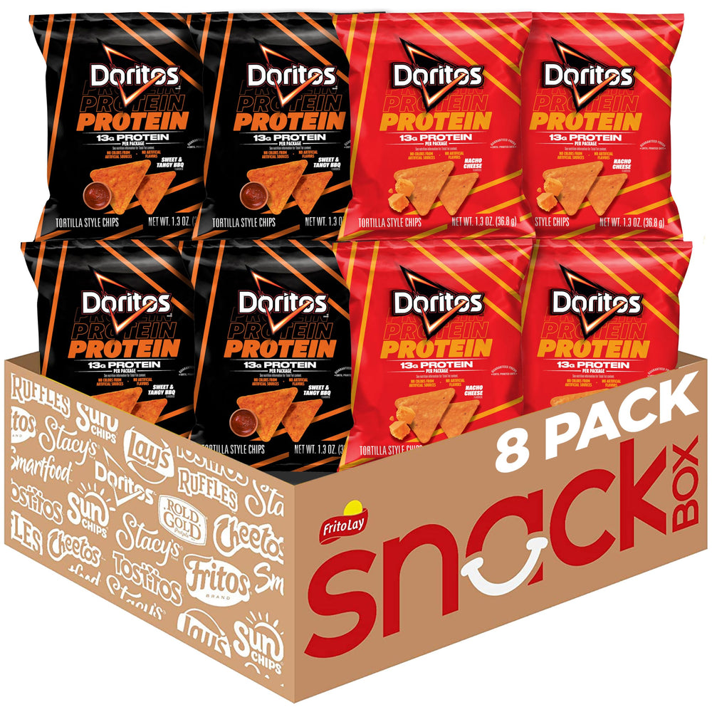 Doritos protein variety pack front showing labels and contents benefit convenience