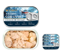 D'ORO front packaging showing brand and elegant cod liver presentation