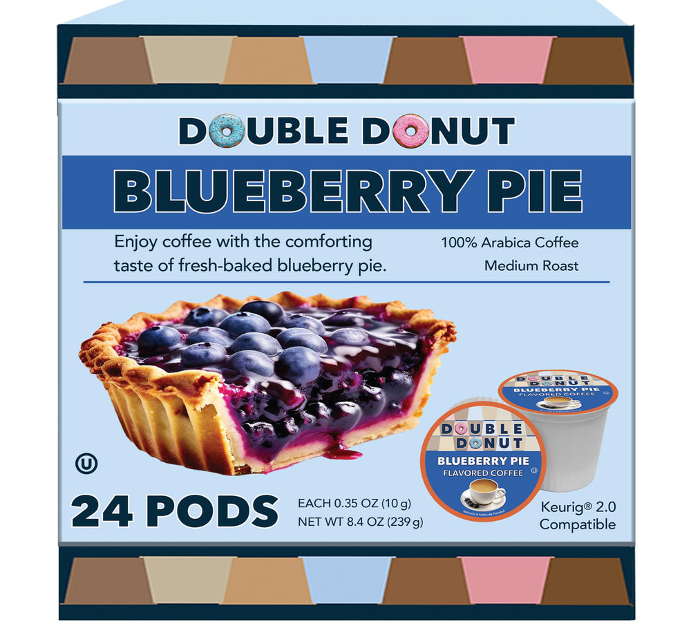 Double Donut front packaging showing 24-count blueberry pods and product branding benefit convenience