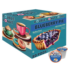 Double Donut front packaging showing 80-count Blueberry Pie pods and convenience