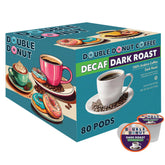 Double Donut decaf dark roast front packaging showing bold blend benefits
