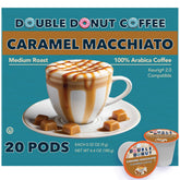 Double Donut Coffee front packaging showing caramel macchiato pods and benefits