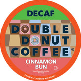 Double Donut front packaging showing cinnamon bun decaf pods and approachable flavor