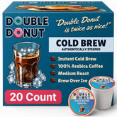 Double Donut front packaging showing 20 cold brew pods and brand clarity for convenience