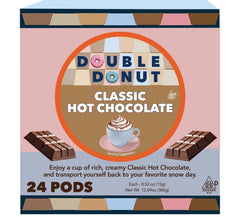 Double Donut Coffee front packaging showing 24 hot chocolate pods and product name, quick convenience
