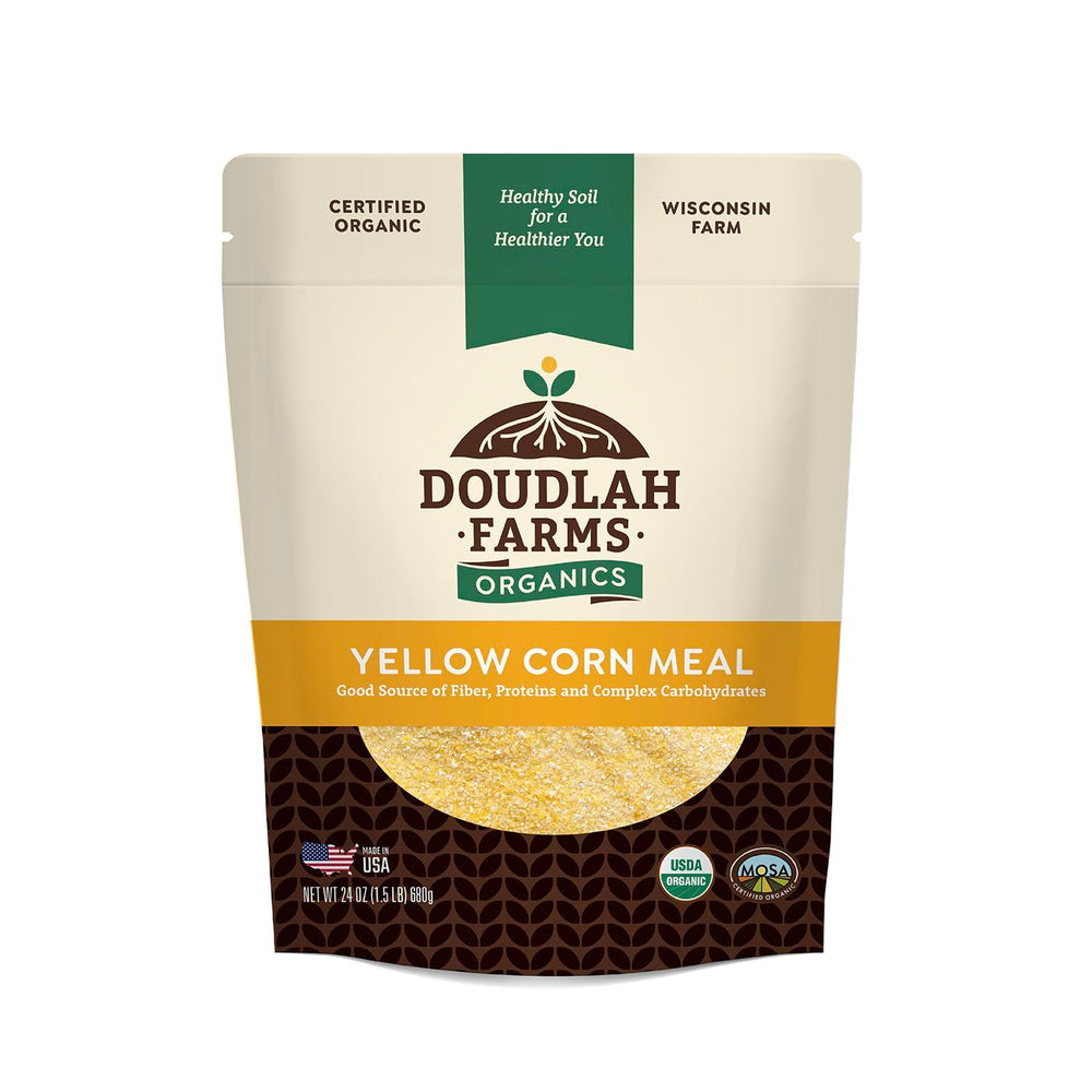 Doudlah Farms front packaging shows organic label and clear benefit