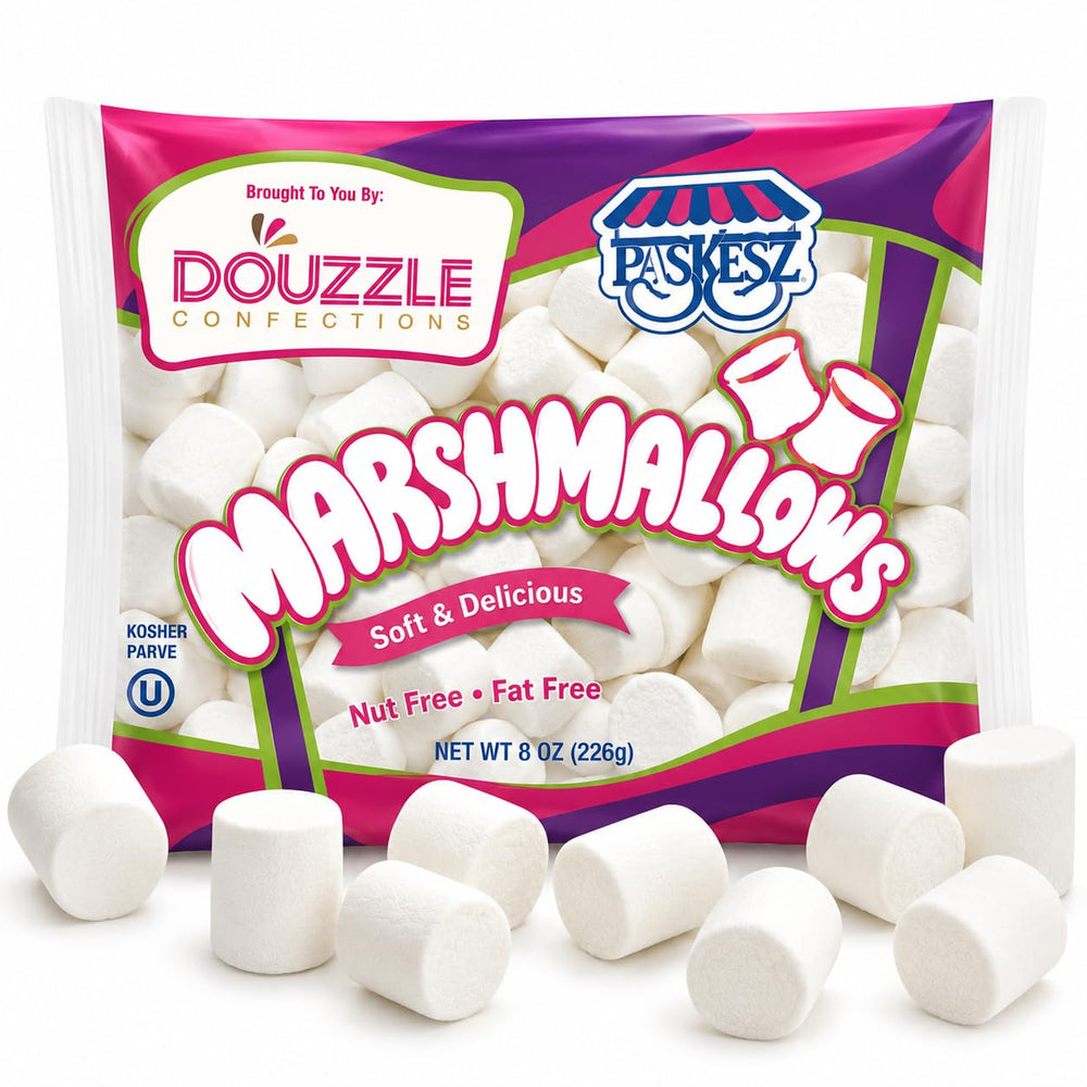 DOUzzle front packaging view showing 8 oz kosher marshmallows and benefits