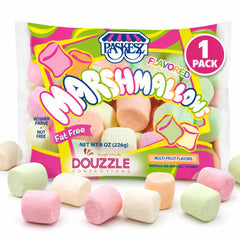 DOUzzle front packaging showing colorful large marshmallows and kosher label fresh look