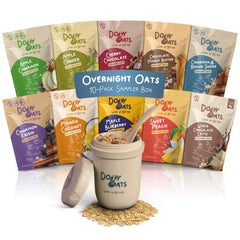 Dozy Oats front packaging with jar and spoon showing convenience