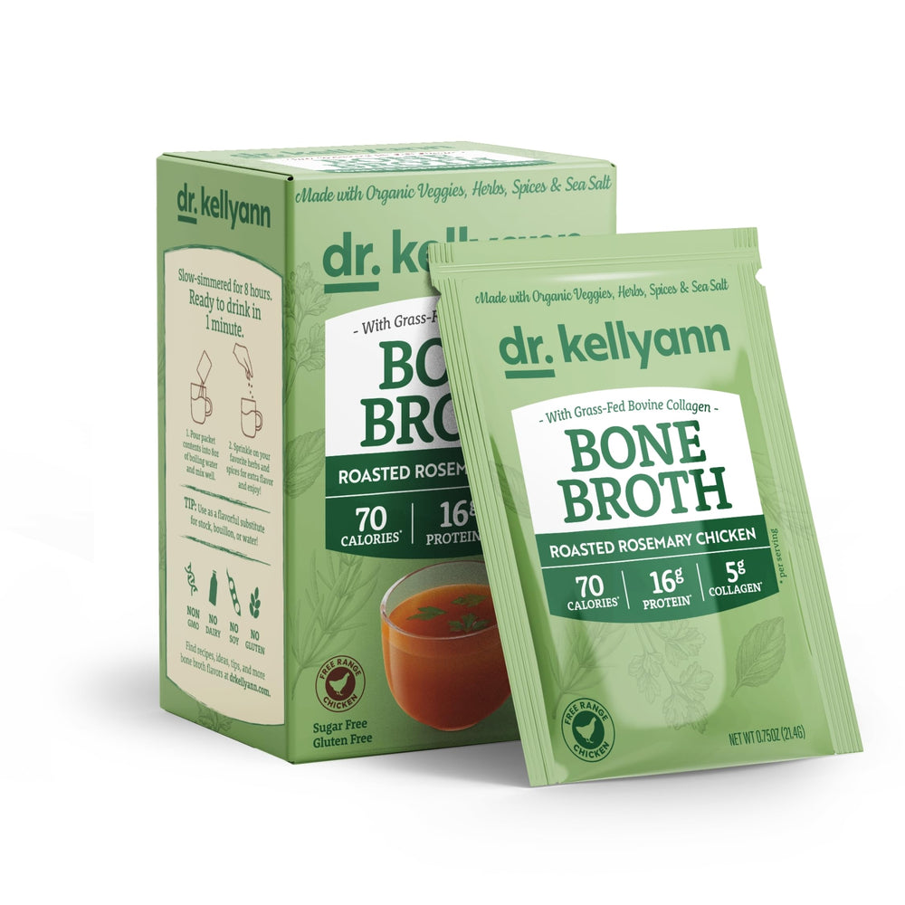 Dr. Kellyann box front view showing roasted rosemary broth and benefits