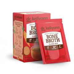 Dr. Kellyann front packaging showing classic beef broth for quick protein