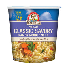 Dr. McDougall's cup front packaging showing organic label and convenience