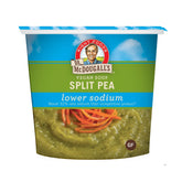 Dr. McDougall's front packaging showing lower sodium split pea cup convenience