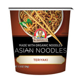 Dr. McDougall's front packaging showing teriyaki noodle cup benefit convenience