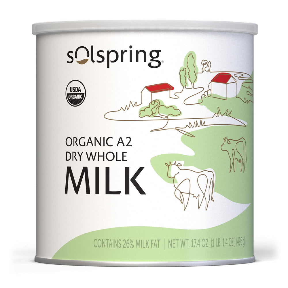 Dr. Mercola Solspring canister front showing product and organic badge, clear pantry choice