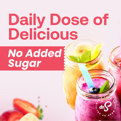 Dr. Smoothie pouring crushed strawberry banana concentrate for easy prep