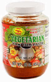 Dragonfly tom yum front label shows brand and vegetarian certification benefit