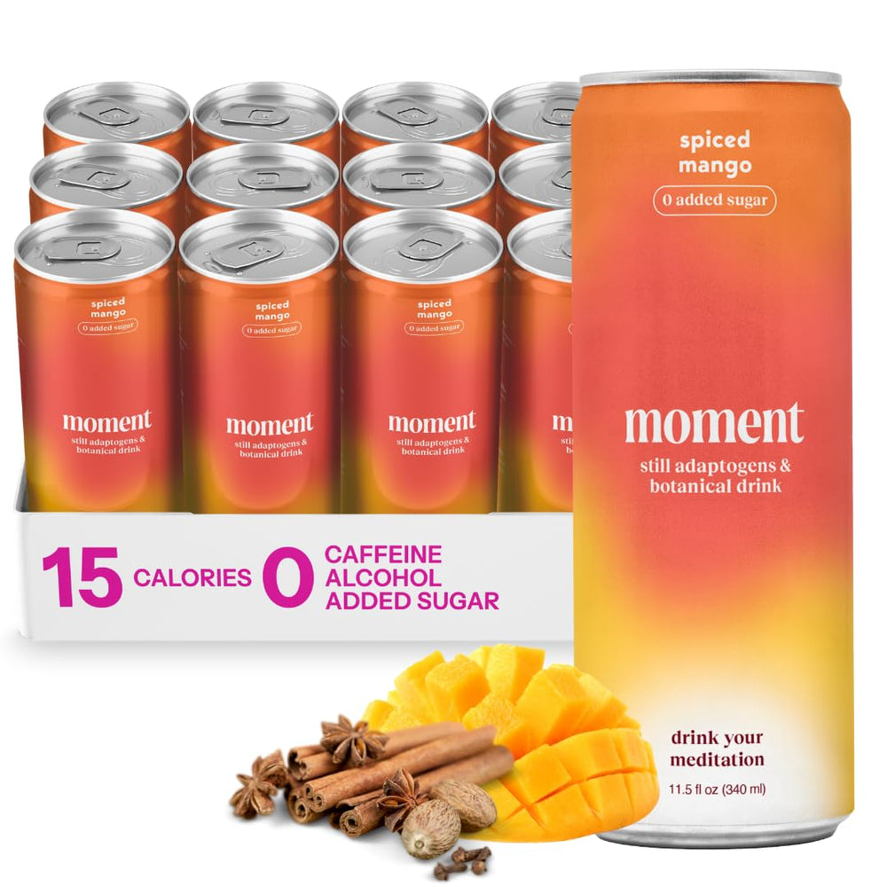 Drink Your Meditation front packaging showing 12-pack and mango flavor benefit