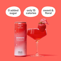 Drink Your Meditation three cans top view highlighting Strawberry Rose Mango Glow Blackberry Lavender benefits