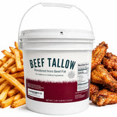 Drip Co front pail view showing sealed 7 lb bulk tallow for easy storage