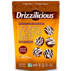 Drizzilicious front packaging showing cookies and cream flavor and benefits