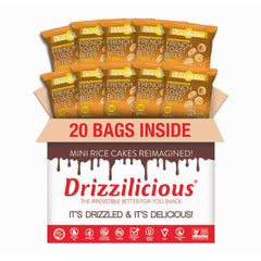 Drizzilicious front packaging showing mini French Toast rice cakes and on-the-go convenience