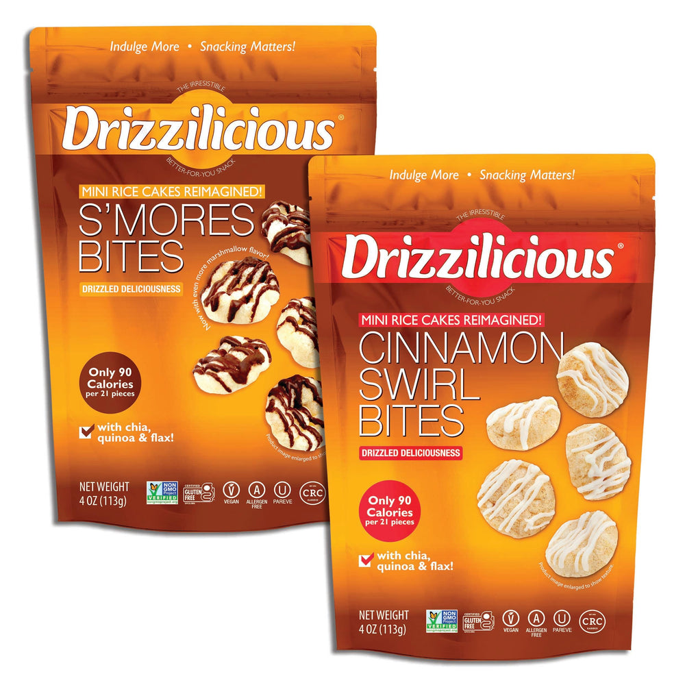 Drizzilicious front packaging showing flavor variety and convenience
