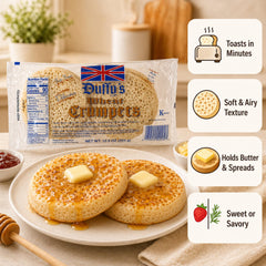 Duffy's close-up of crumpet holes and airy texture for better topping absorption