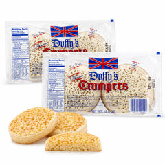 Duffy's crumpets front packaging showing product and pack size, great for pantry stocking