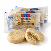 Duffy's front packaging showing wheat crumpets and pack count benefit