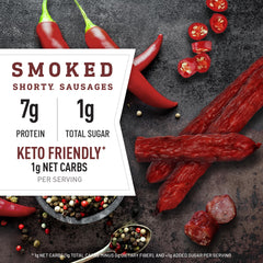 DUKE'S close-up of smoked sausage link texture and visible spice for taste