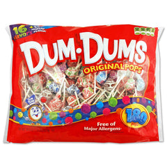 Dum Dums front bag showing brand and assorted flavors for easy grabbing