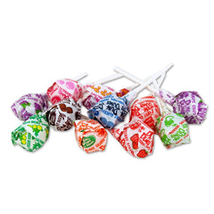 Close-up of Dum Dums individual wrappers highlighting freshness and variety