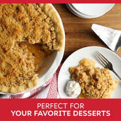 Duncan Hines filling in baked pie showing golden crust and juicy apples