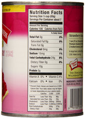 Duncan Hines strawberry topping spooned over ice cream, adds bright flavor