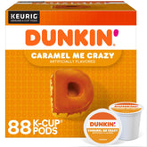 Dunkin' close-up of front packaging showing caramel flavor and convenience
