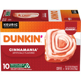 Dunkin' front box displaying 10-count pods and cinnamon-roll branding for easy selection