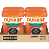 Dunkin' decaf front canister showing packaging and long-lasting supply benefit