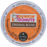 Dunkin' front packaging showing 64-count K-Cups and convenience benefit