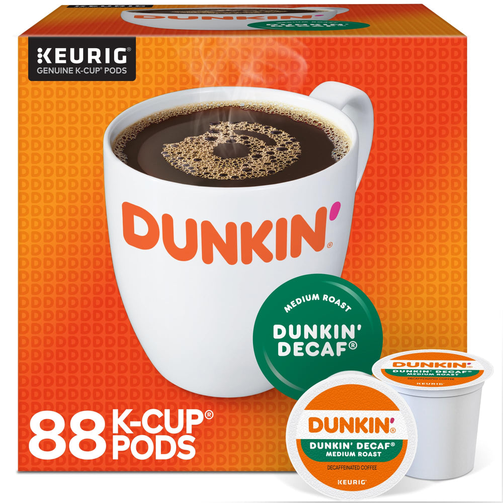 Dunkin' front packaging showing case of four 22-count packs, clear brand visibility and quantity