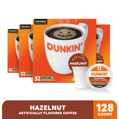 Close-up of a Dunkin' hazelnut K-Cup pod top highlighting pod design and convenience
