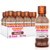 Dunkin' front view of mocha bottle showing branding and quick grab convenience